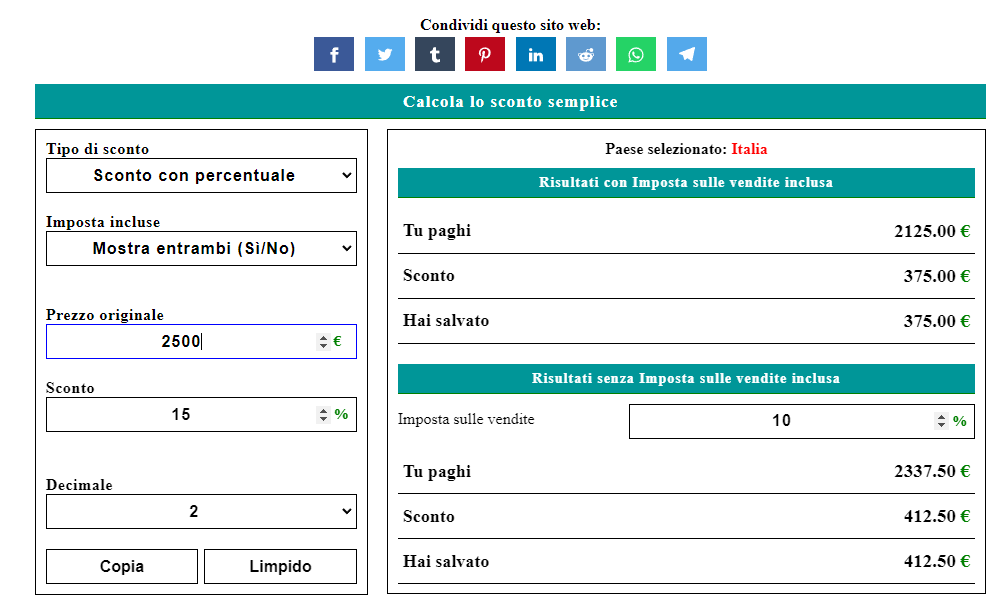 Calcolo Sconto Percentuale